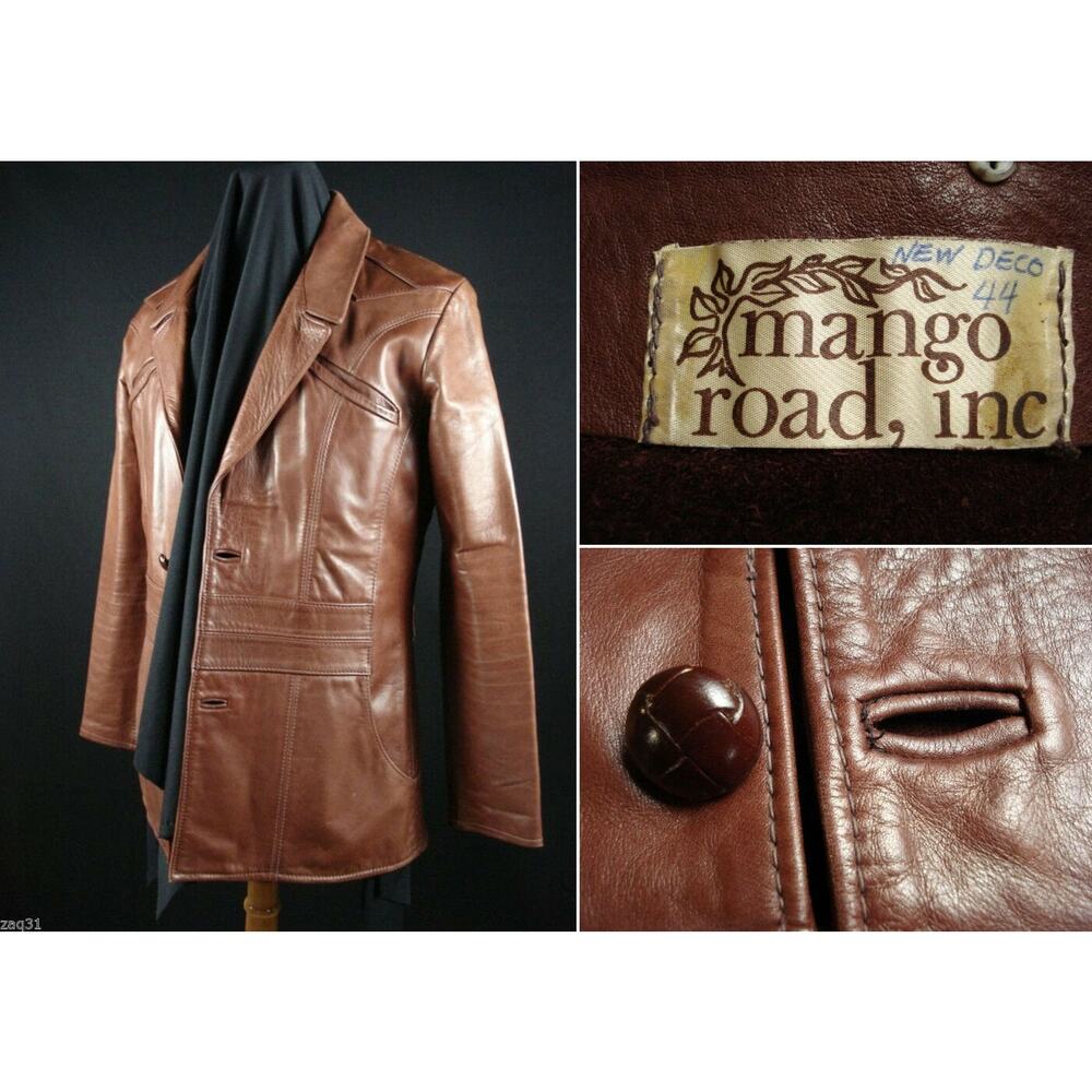 Vintage MANGO ROAD "New Deco" Leather Jacket Coat East West Era sz 44